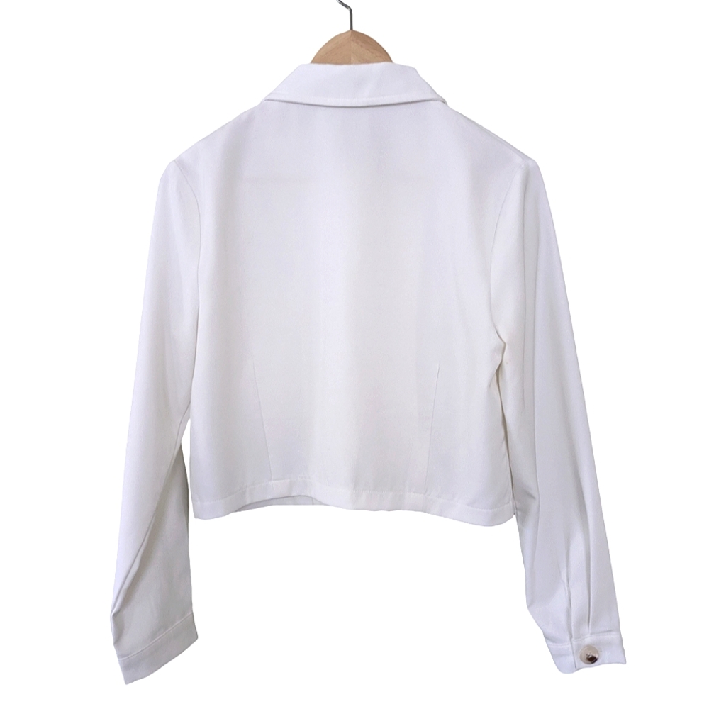 Lulu's White Cropped Button-Front Blazer Jacket - Picture 3 of 7